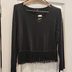 Forever 21 Black Knit Fringe Top